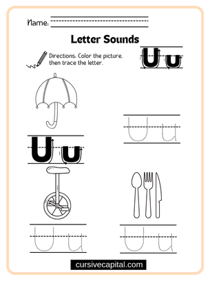 Cursive Alphabet U Worksheet